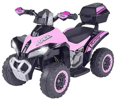 Racing Quad Elettrico per Bambini, ATV Rosa e Nero, Batteria Li-ion 8,4V, con Portapacchi e Fari LED