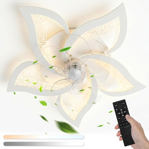 Aigostar Ventilatore da Soffitto con Luce e Telecomando Silenzioso Fiore - 40W Luce LED Regolabile 3000K-6500K, 16W Motor DC Reversibile, 6 Velocità con Timer per Casa (67cm, Bianco)