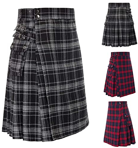 Kilts för män herr skotsk kilt arbete tartan bröllop kilts 5 meter akryl kiltar kontrastfärg veckade kjolar retro stil rutiga kjolar justerbar rem hög midja kjol herrar bekväm passform kjol
