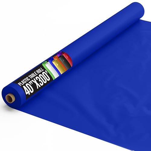 Exquisite Party Solids Dark Blue Plastic Table Cover Roll 40 X 300' Table Cloth Plastic Cover Roll - Premium Quality Thick 0.5 MIL Banquet Rolls - Disposable Tablecloth Rolls
