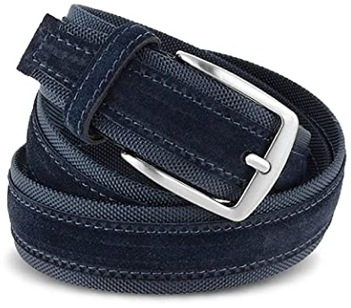 La Bottega del Calzolaio Cintura tela e camoscio uomo blu 4 cm in vera pelle artigianale made in Italy (125 cm (54/56 EU))