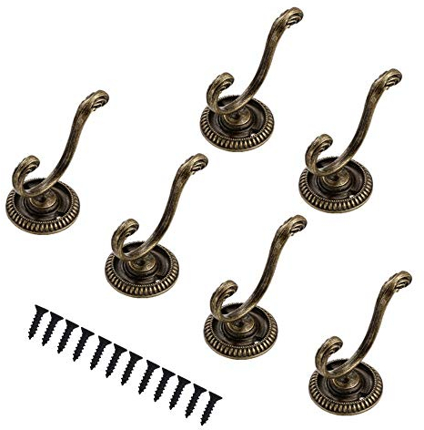 6 Stück, Bronze Vintage Kleiderhaken Türhaken Haken Schlafzimmer Huthaken Mantelhaken Dekorative Wand Haken für Hängende Garderobe Coat Hook