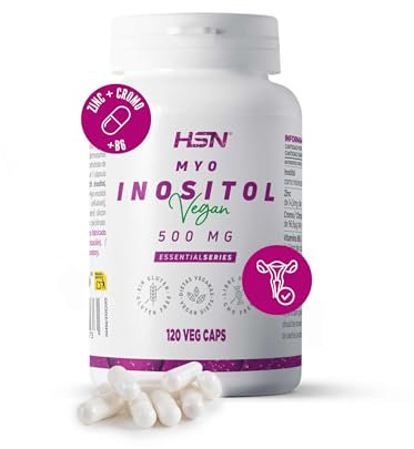 HSN Inositol 500mg (Myo Inositol) | 120 Cápsulas Vegetales | 1500mg/día de Mioinositol | Alto Contenido Zinc Cromo B6 | No-GMO, Vegano, Sin Gluten