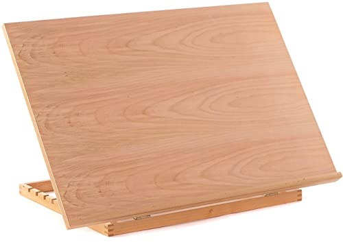 A2 Drawing Board Wooden Table Easel – Adjustable Desktop Workstation for Artists & Crafters – Portable Folding Beech Wood Art Station for A2 Paper, Painting, Sketching, Arts Crafts & Technical Drawing