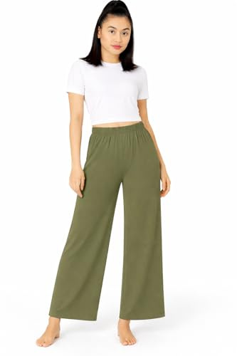 Candid Styles Women Wide Leg Palazzo Pants Ladies Lounge Pants Baggy Flared Trouser 8-26, XXL 20-22 Plus Size, Khaki - Skater Flared Wide Legged Palazzo