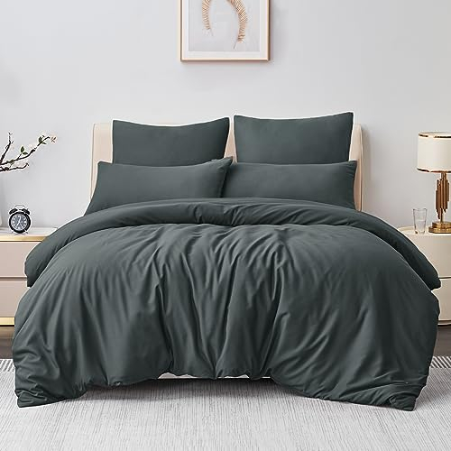 Aisbo Bettwäsche 200x220 3teilig Grau - Bettbezug 220x200 cm 3tlg mit Kissenbezug 80x80 cm, ÖKO-TEX Bettwäsche Set Mikrofaser mit Reißverschluss, Weich und Bügelfrei