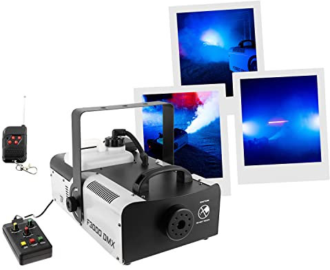 BoomToneDJ Machine à fumée F3000 DMX, idéale pour mariage, soirées à thèmes, discothèque, fournie avec 2 télécommandes (1 filaire et 1 sans fil), facile à transporter