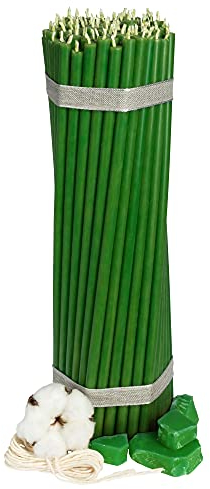 Velas de cera de abeja verde (75 unidades, 29,5 cm de largo, 8,5 mm de diámetro, duración de combustión: 150 min), natural, sin goteo, sin humo, calidad de iglesia fina, cera de abeja №30