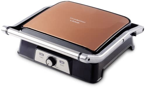 Kalorik TKG COG 1050 CO BS Contact Electric Grill, Stainless Steel, Copper Finish, 2000W, 6-8 Portions, Non-Stick Grill & Panini Press, Cook with Little or No Oil, Removable Drip Tray