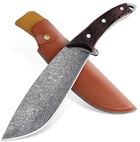 Dragon Creek Bushcraft Couteau de chasse, lame fixe, grand couteau de survie pour l'extérieur, couteau de randonnée avec étui en polyuréthane, pour le camping, la pêche et l'alpinisme