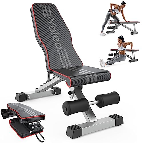 Multifunzione Palestra Casa con Rack Palestra, Panca Piana Bilanciere, Panca Addominali con leg extension leg curl - arm curl - porta (Nero-Rosso)