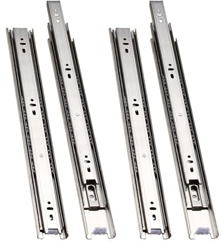 2 pares Guías Laterales para Cajones con Rodamiento de Bolas 350mm en Acero Inoxidable Extracción Total, Capacidad de Carga 45 kg