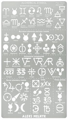 Aleks Melnyk No.398 Metal Stencil, Alchemical Symbols, Small Stencil, 1 PCS, Template for Wood Burning, Engraving, Crafting, Scrapbook