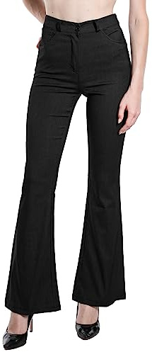 Pantaloni da Donna Svasati effetto Jeans Estensibile Vita Alta Skinny Push up Zampa Elefante Campana in Denim Slim Fit cod.3049 (S, Nero)