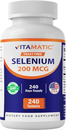 Vitamatic Yeast Free Selenium 200mcg as Selenomethionine Supplement Essential Trace Mineral with Superior Absorption 240 Tablets