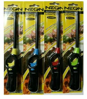 Neon Refillable BBQ Lighter - Pack of 4,with Prime Necessities Merchandise Sticker.