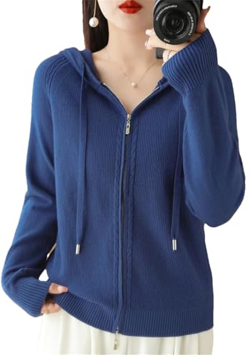 Cardigan da donna in lana con cerniera invernale casual a maniche lunghe in cashmere lavorato a maglia, XL