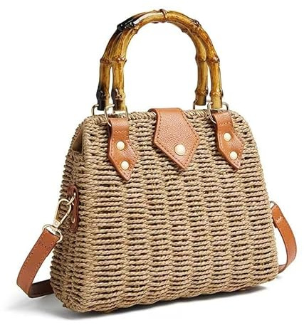 ZIDE Straw Crossbody for Women Woven Summer Beach Handmade Wicker Rattan Bamboo Joint Bag Boho Satchel for summer Holiday (Brown)
