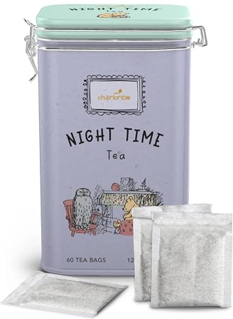 Charbrew Christmas Winnie Night Time Tea – 60 Teabags in Reusable Clip-Top Metal Tin | Festive Spiced Black Tea | Perfect Holiday Tea Gift