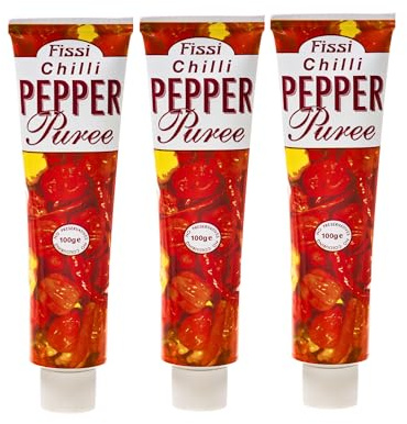 FiSSi Fresh Red Chilli Pepper Puree Paste In A Tube 100g (Pack Of 3) – Full-flavoured Puree, Fresh Scotch Bonnet Peppers In Your Cooking, No More Chopping, No More Pepper Finger Accidents