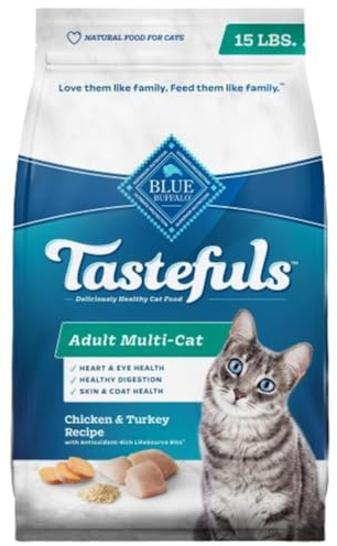 Blue Buffalo Tastefuls Adult Cat Dry Food, Multi-Protein Chicken & Turkey Recipe, 15-lb. Bag