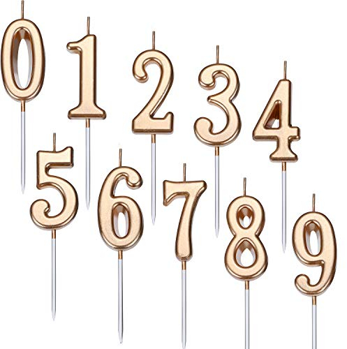 Yaomiao 10 Pieces Birthday Numeral Candles Cake Numeral Candles Number 0-9 Glitter Cake Topper Decoration for Birthday Party Favor (Champagne Gold)