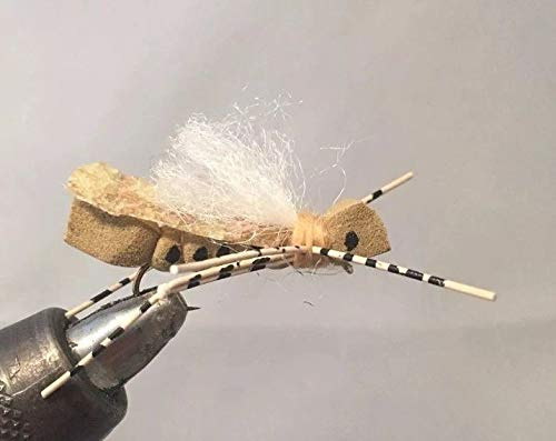 Strike Fly One Dozen (12) White Cloud Hopper - Tan - Terrestrial Size 10 for Trout – Premium Quality Fly for Enhanced Attraction and Catching Success in Freshwater