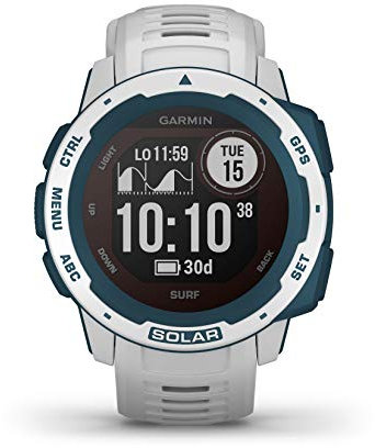 Garmin Instinct Solar Surf, Solar-powered Rugged Outdoor Smartwatch with Tide Data and Dedicated Surfing Activity, Cloudbreak (Renewed)