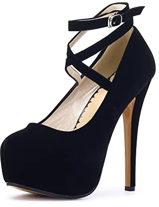 Womens High Heel Ankle Strap Platform Pump Wedding Evening Party Court Shoes RM Black Tag 41-UK 7