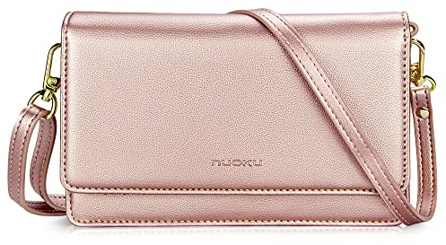 nuoku Petit sac à bandoulière pour femme, pour téléphone portable, porte-carte RFID, portefeuille et sacs à main avec 2 sangles au poignet (max. 6,7 pouces), Petit - Rose