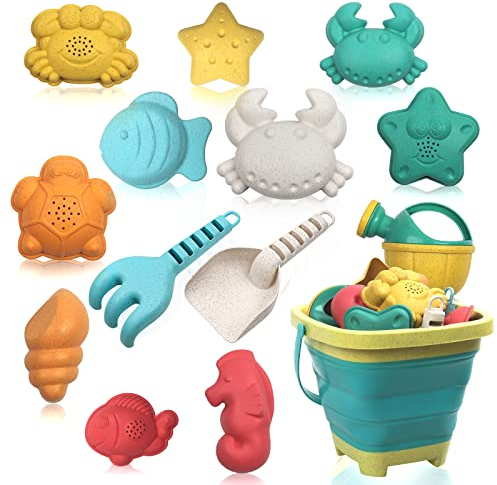 HomeMall Strandspielzeug für Kinder - Sandspielzeug Set enthält zusammenklappbare Sandeimer Schaufel und Sandharke Spielzeug für Strand 14 Pcs, Sandbox Toys Sandburg-Baukasten