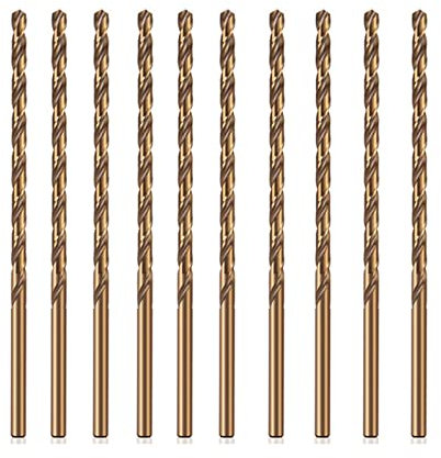 4mm Cobalt Drill Bits, M35 HSS Gold Cobalt Metal Jobber Length Twist Drill Bit Set for Hard Metal, Stainless Steel, Cast Iron (5/32 in (10pcs))