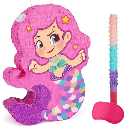 WERNNSAI Mermaid Pinata Mermaid Birthday Party Pinata | Birthday Party Decor Under the Sea Decoration Summer Activities Surprise Supplies with Bat and Blindfold