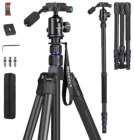 Stativ Kamera Manbily 188cm 74 Dreibein stative Leichtes Kompaktstativ 360° Kugelkopf mit Griff für DSLR Kamera Einbeinstativ Reisestativ aus Aluminium 1/4'' Gewinde Projektor Video Fotostativ Vlog