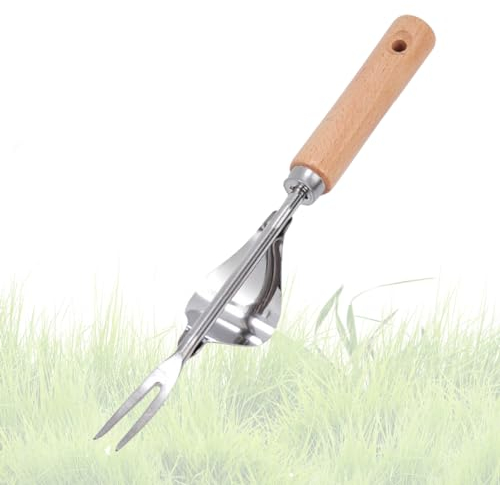 Tuzsocr Désherbeur Manuel en Acier Inoxydable,Y-Shape Désherbage Racine Fourche,sarcleur Classique avec Manche en Bois,Désherbeur à Main Jardin pour Poignées de Désherbage Extracteur de Pissenlit