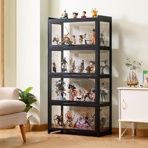 JFOZDM Vitrina , Vitrina Expositora Multifuncional de Vidrio a Prueba de Polvo, Diseño de Puerta de Gabinete Con Solapa, Vitrina Cristal Para Oficinas, Dormitorios, Salas de Estar 70*34*140CM Negro
