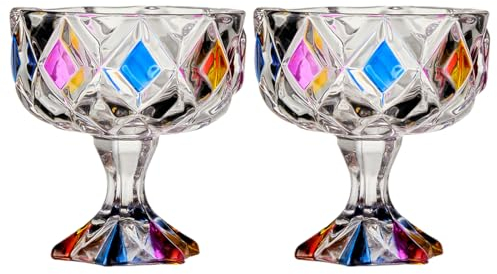 bainuote Lot de 2 coupes à glace, en verre, à dessert, sans plomb, 280 ml, style vintage, multicolores, passent au lave-vaisselle
