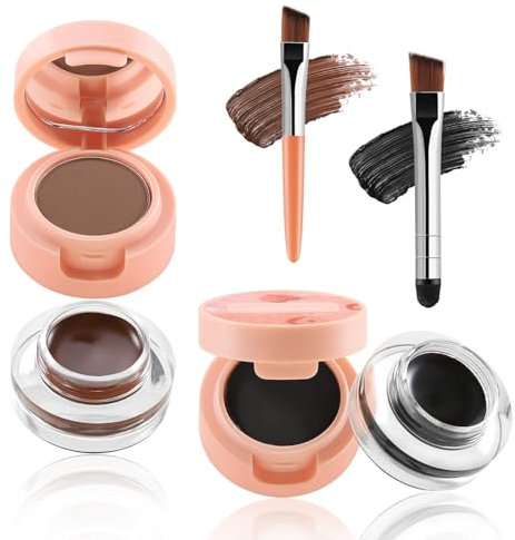 Boobeen Augenbrauen- und Gel-Eyeliner-Set, 2 in 1 Augenbrauenpuder & Eyeliner-Creme, Wasserfeste Augenbrauen-Creme-Pomade-Set mit Doppelendpinsel, Schwarz & Braun