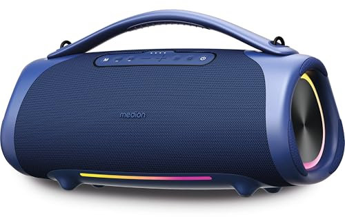 MEDION Altoparlante Bluetooth portatile P61768 (batteria ricaricabile, potenziamento dei bassi, effetti luminosi RGB, protezione dall'acqua IPX7 e robustezza, power bank integrato, 100W (RMS) totali