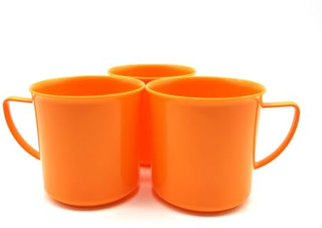 3 Stück Tasse 180 ml im Set, Farbe orange, Kindertasse, Plastiktasse Kunststoffbecher Kindergeschirr, aus Kunststoff/Plastik