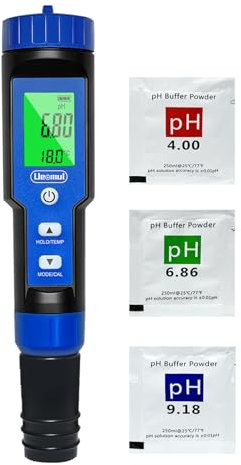 Ueomul PH Metro 7-en-1, Probador PH TDS EC SALT ORP S.G Temperatura, Profesional Prueba Calidad Agua de 0.01 pH Alta Precisión para Piscina, Acuario, Agua Potable, Hidroponía
