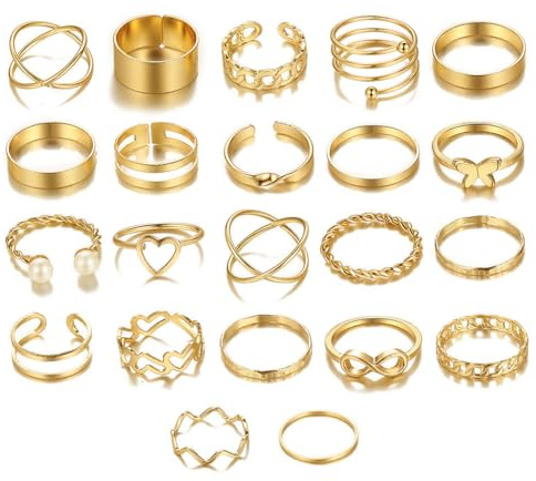 WUSJCOF Lot de 22 bagues ajustables, bagues de pouce, bagues de doigt, bagues simples, bagues ouvertes empilables pour femmes et filles (Or)