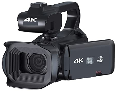 BGAZA Cámara de Video Profesional 4K Videocámara de 64MP 4quot;Pantalla táctil Full UHD Vlog Cámara de transmisión Grabadora Digital Cámara Web(64G SD Card,No Microphone)