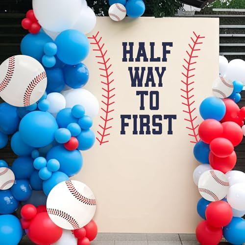 1/2 Way to First Baseball Decorations - Half Way To First Baseball Decal Sign Banner For Balloons Arch Backdrop, Half Way to One Baseballs Wall Sticker Birthday Party Decoration