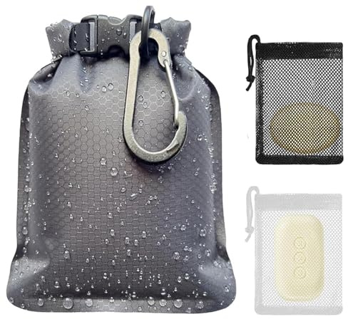 Travel Soap Bag, Waterproof Leakproof Portable Soap Case with Lathering Bags Carabiner Quick-Dry Compact Soaps Bag for Travel Camping Hiking and Outdoor