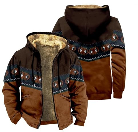 DASONLUE Chaqueta de forro polar para hombre Oversize Africana Imprimir Chaquetas de invierno Estilo étnico Chaqueta térmica con forro polar Grueso Felpa Polar Chaquetas cortavientos para exteriores