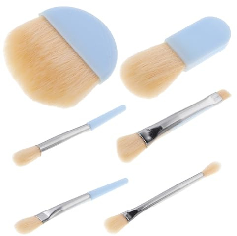 Lurrose Juego Compacto de 6 Brochas de Maquillaje para Mujer Estuche Portátil, Incluye Pinceles para Base, Polvo, Sombras y Rubor, para Retoques y Viajes