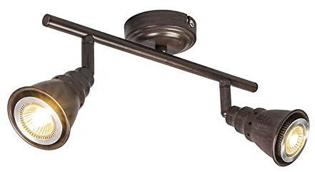 QAZQA - Ceiling- and Wall Spotbar I Spotlight Ceiling bar Rusty Brown Swivel and tilt - Coney 2- - Retro - Suitable for LED GU10 | 2 Way Light - Steel Surface-Mounted spotway Light - Suitable for Li