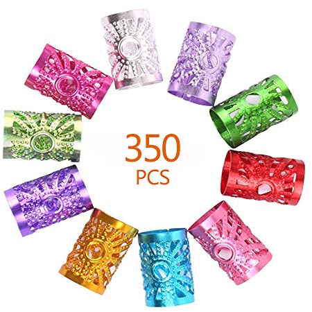350 Stk. 7 Farben Dreadlocks Metall Haar, Verstellbare Robuste Metall-Haarmanschetten Zopfringe für Flechten von Haarschmuck