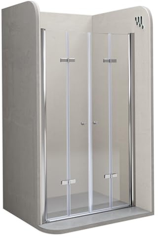 Moments Of Glass Mampara de Ducha Lena DT877 128-132x195 cm con Puertas Plegables, Perfiles Cromados y Cristal Templado Transparente